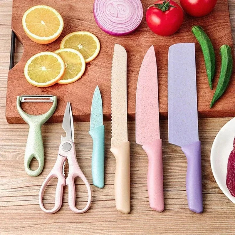 Set X6 De Cuchillos En Cerámica + Tabla de picar Gratis Afilador de cuchillos Quitchen