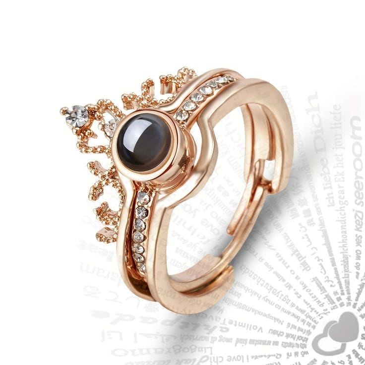 COMBO TE AMO EN 100 IDIOMAS ANILLO+ COLLAR + CAJA DE CORAZON