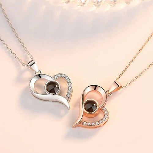 COMBO TE AMO EN 100 IDIOMAS ANILLO+ COLLAR + CAJA DE CORAZON