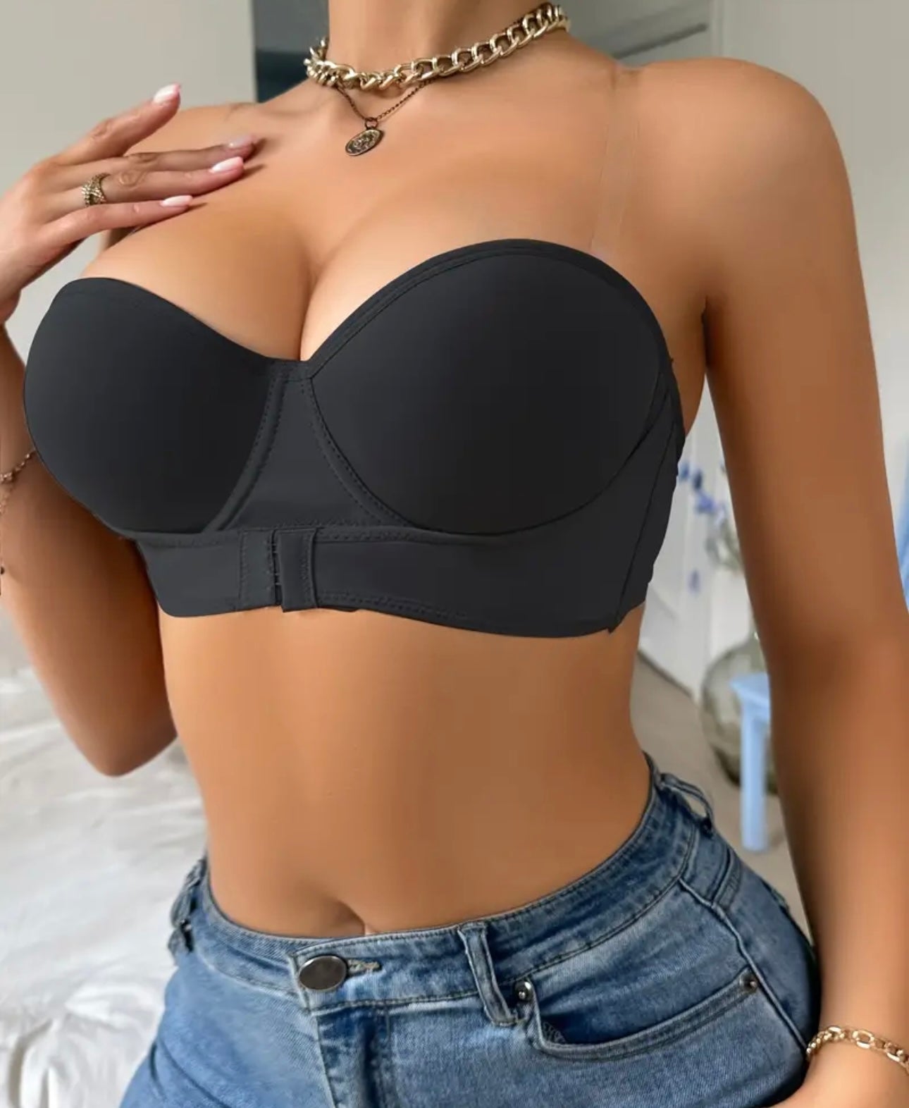 BRASIER STRAPLES CON REALCE PAGA 1 LLEVA 2 NEGRO+BEIGE