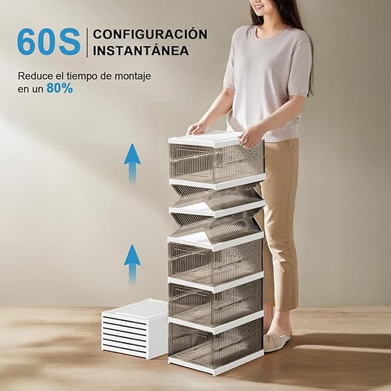 Zapatero plegable portátil organizador con puerta transparente magnética 6 Niveles
