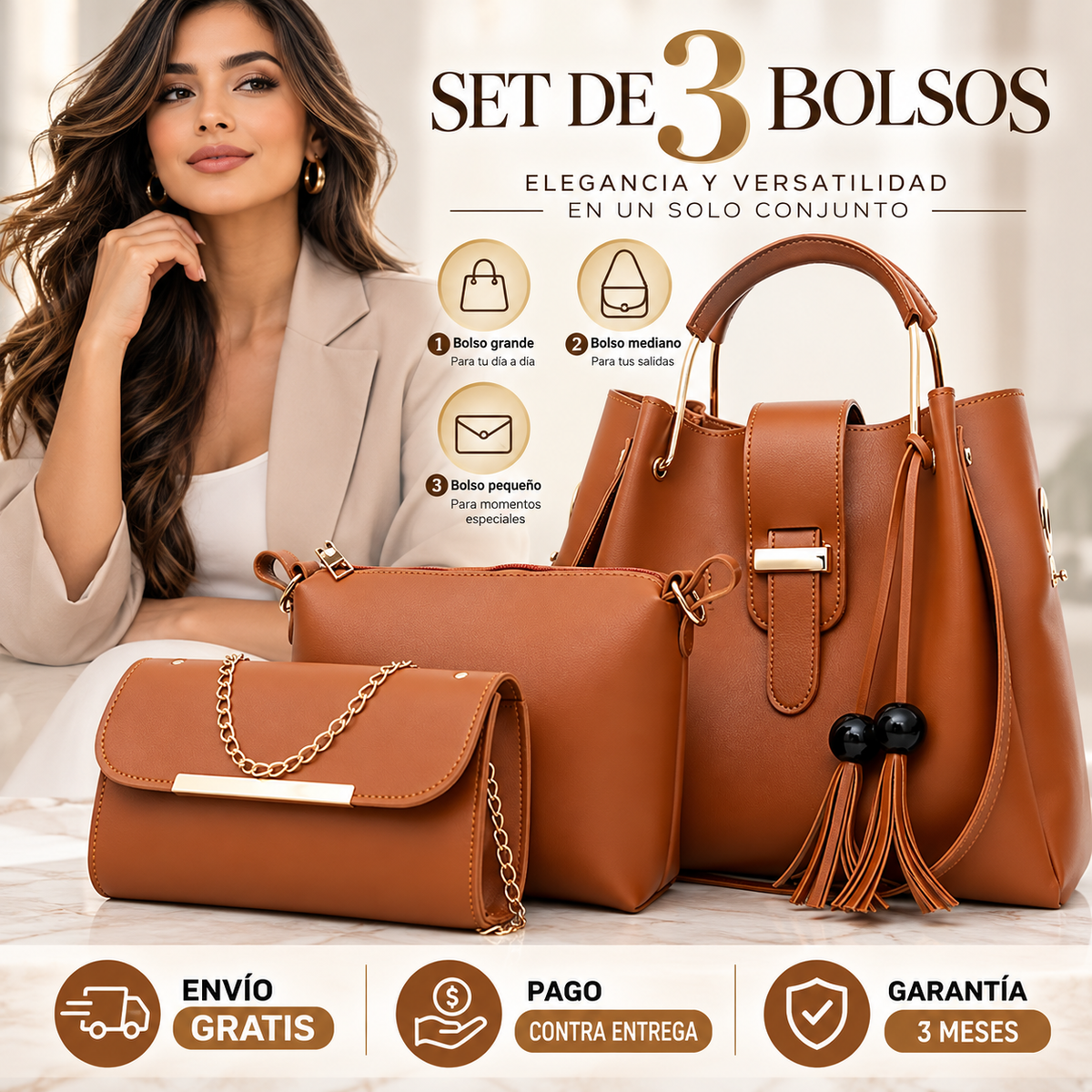 BOLSOS ELEGANTES - CONJUNTO 3 PIEZAS TRI