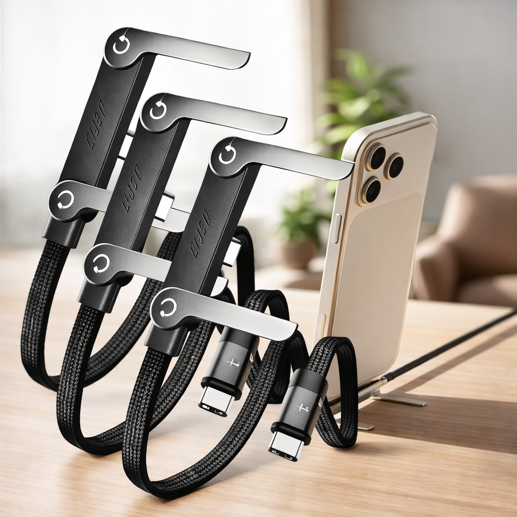 Cable de carga rápida con soporte invisible para teléfono 2 en 1