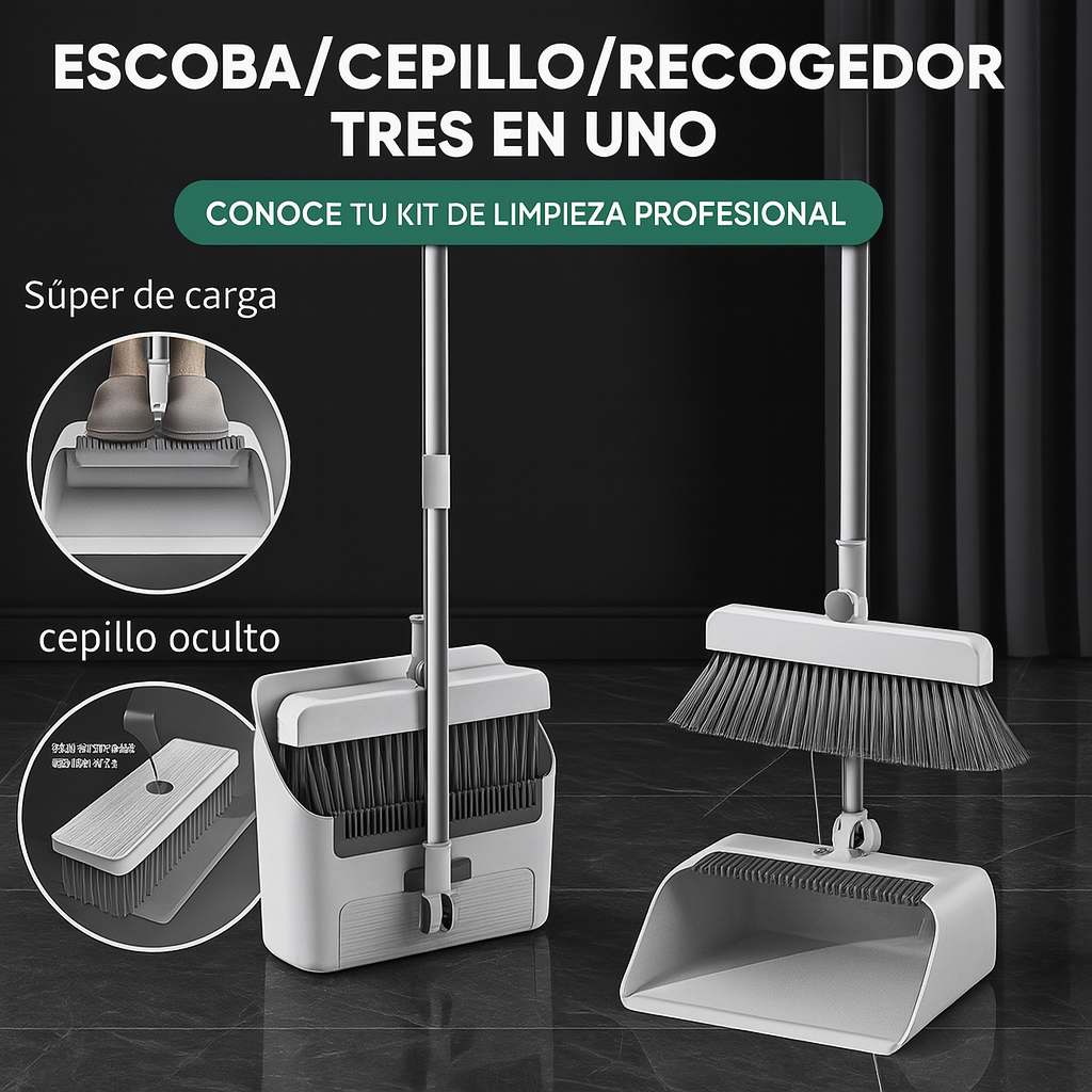 Juego de escoba Cepillo y recogedor magnético plegable giratorio 3 en 1 con cerdas súper gruesas