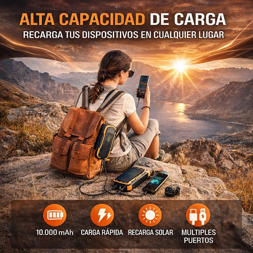 Power Bank Solar 40000mah Con Linterna