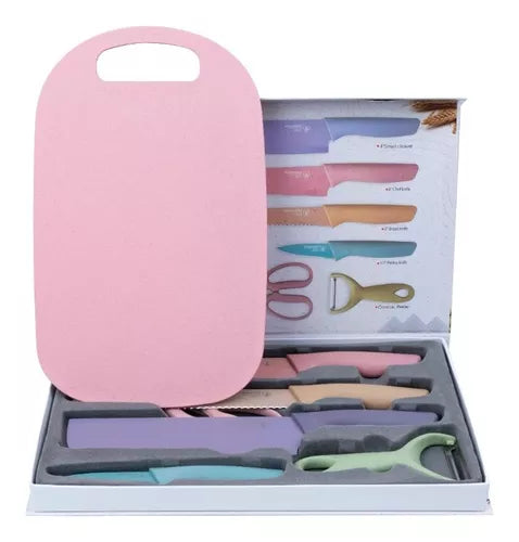 Set X6 De Cuchillos En Cerámica + Tabla de picar Gratis Afilador de cuchillos Quitchen