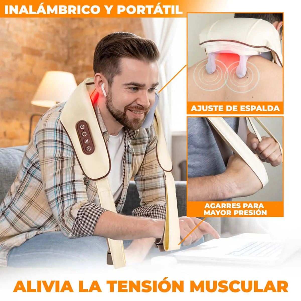 MASAJEADOR ELECTRICO CUELLO ESPALDA CON CALOR PARA ALIVIAR EL DOLOR DE TEJIDOS PROFUNDOS