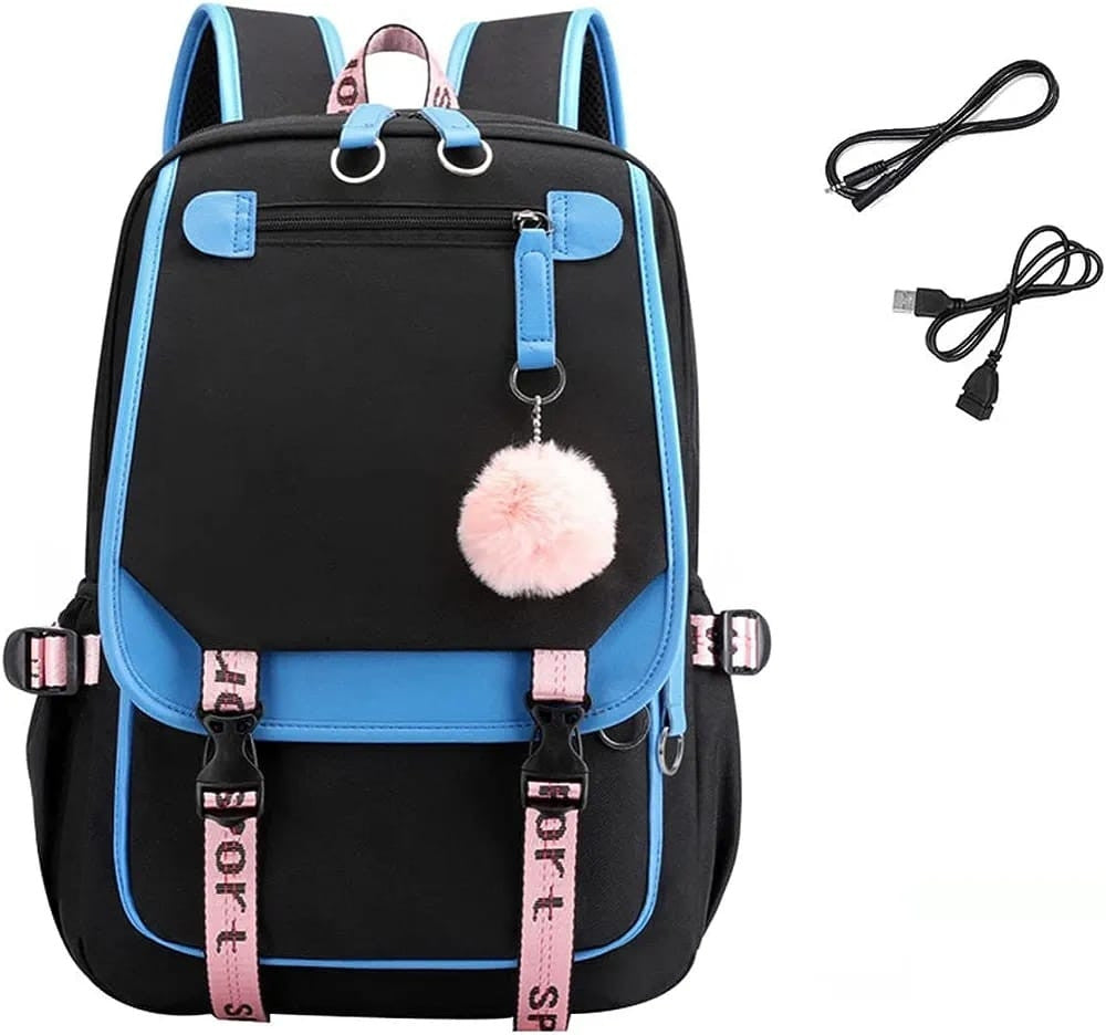 MOCHILA POMPOM CON PUERTO USB Y AUDIO