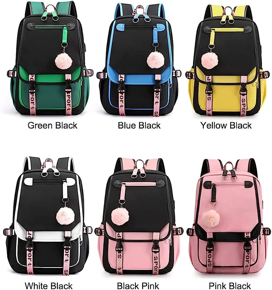 MOCHILA POMPOM CON PUERTO USB Y AUDIO