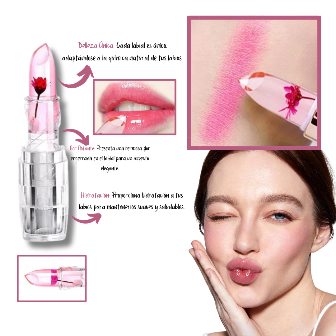 Labial mágico Transparente con flor flot
