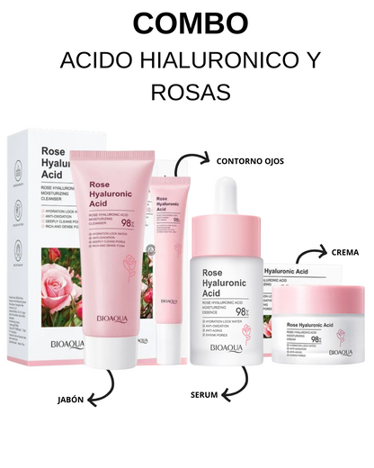 Kit X7 ROSAS Y ACIDO HIALURONICO BIOAQUA GRATIS PROTECTOR SOLAR