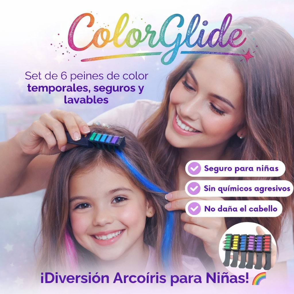 Peine de Colores set 6 peines de color temporales, seguro y lavable