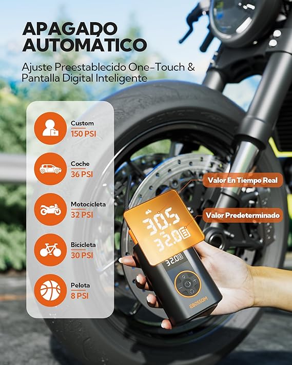 Compresor de aire portátil, inalámbrico con pantalla digital