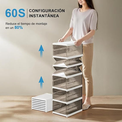 Zapatero plegable  portátil organizador con puerta transparente magnética 6 Niveles