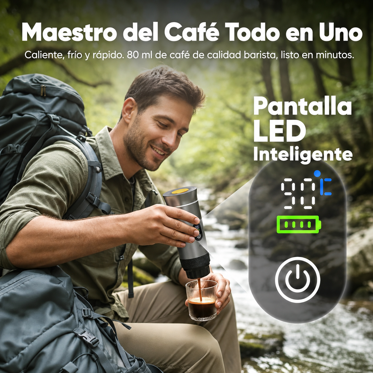 Cafetera Espresso Portátil 3 En 1 Con Pantalla Inteligente