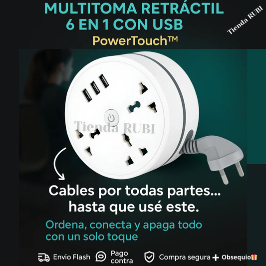 Multitoma retráctil Extensión Eléctrica Redonda 6p + Obsequio🎁
