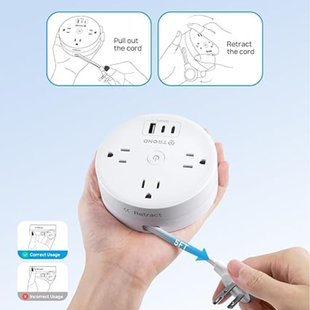 Multitoma retráctil Extensión Eléctrica Redonda 6p + Obsequio🎁