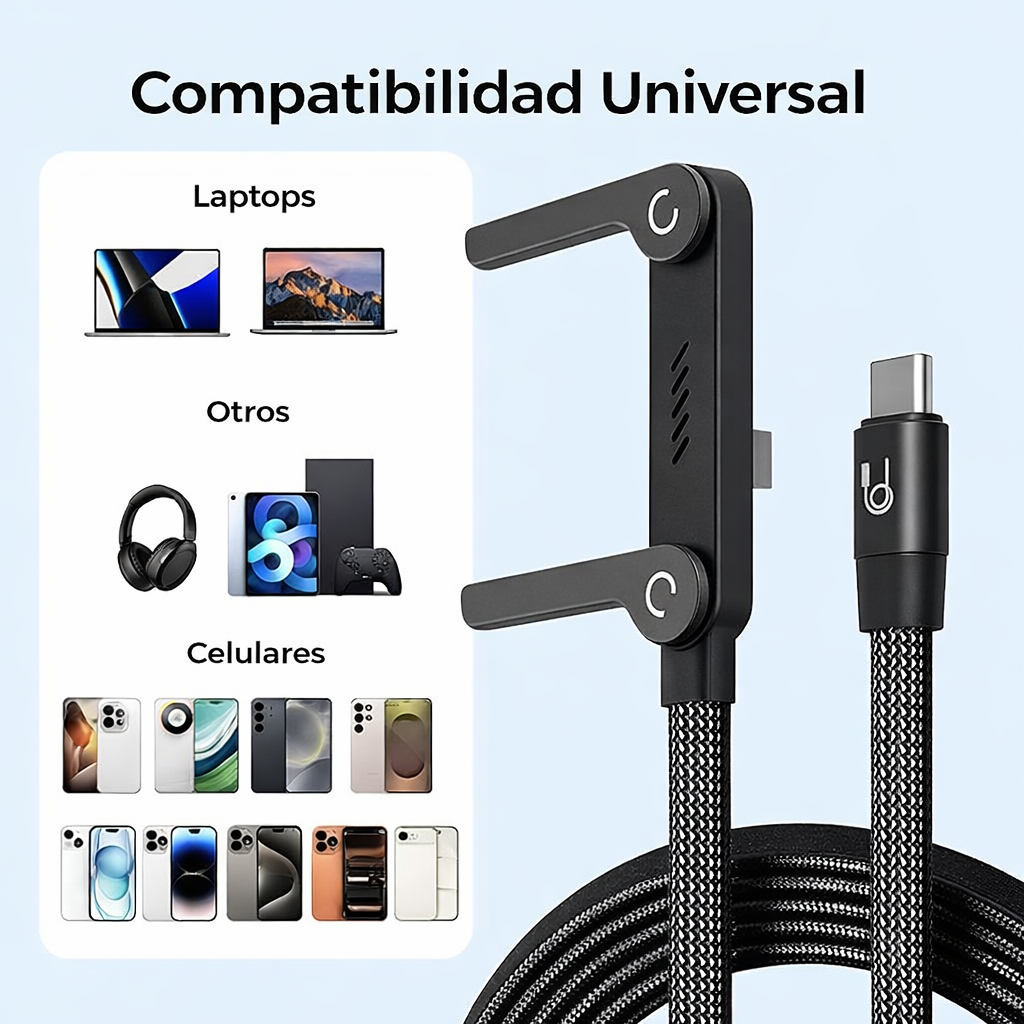 Cable de carga rápida con soporte invisible para teléfono 2 en 1