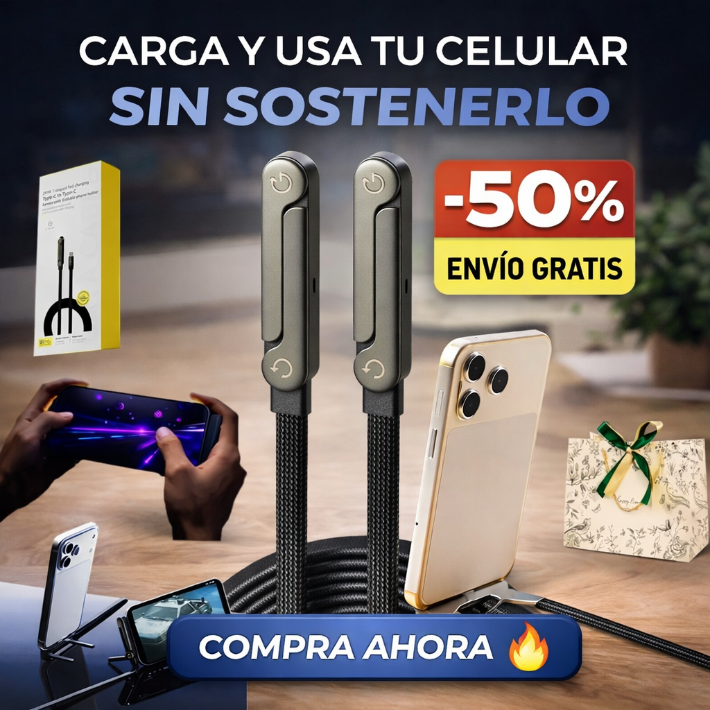 Cable de carga rápida con soporte invisible para teléfono 2 en 1