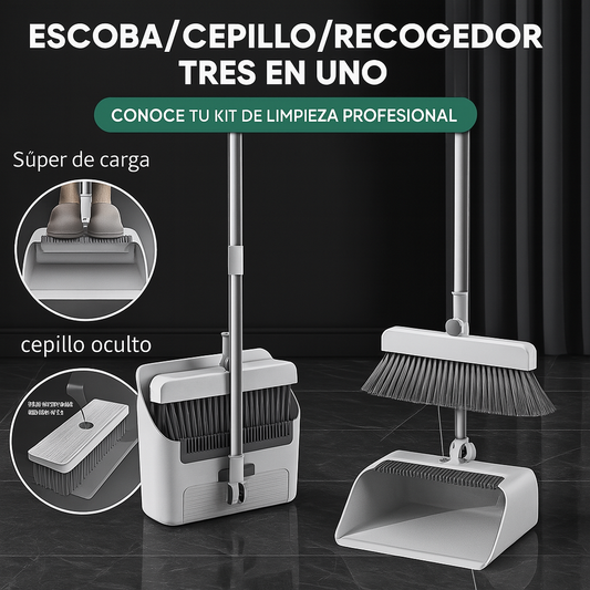 Juego de escoba Cepillo y recogedor magnético plegable giratorio 3 en 1 con cerdas súper gruesas