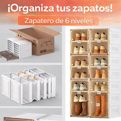 Zapatero plegable  portátil organizador con puerta transparente magnética 6 Niveles