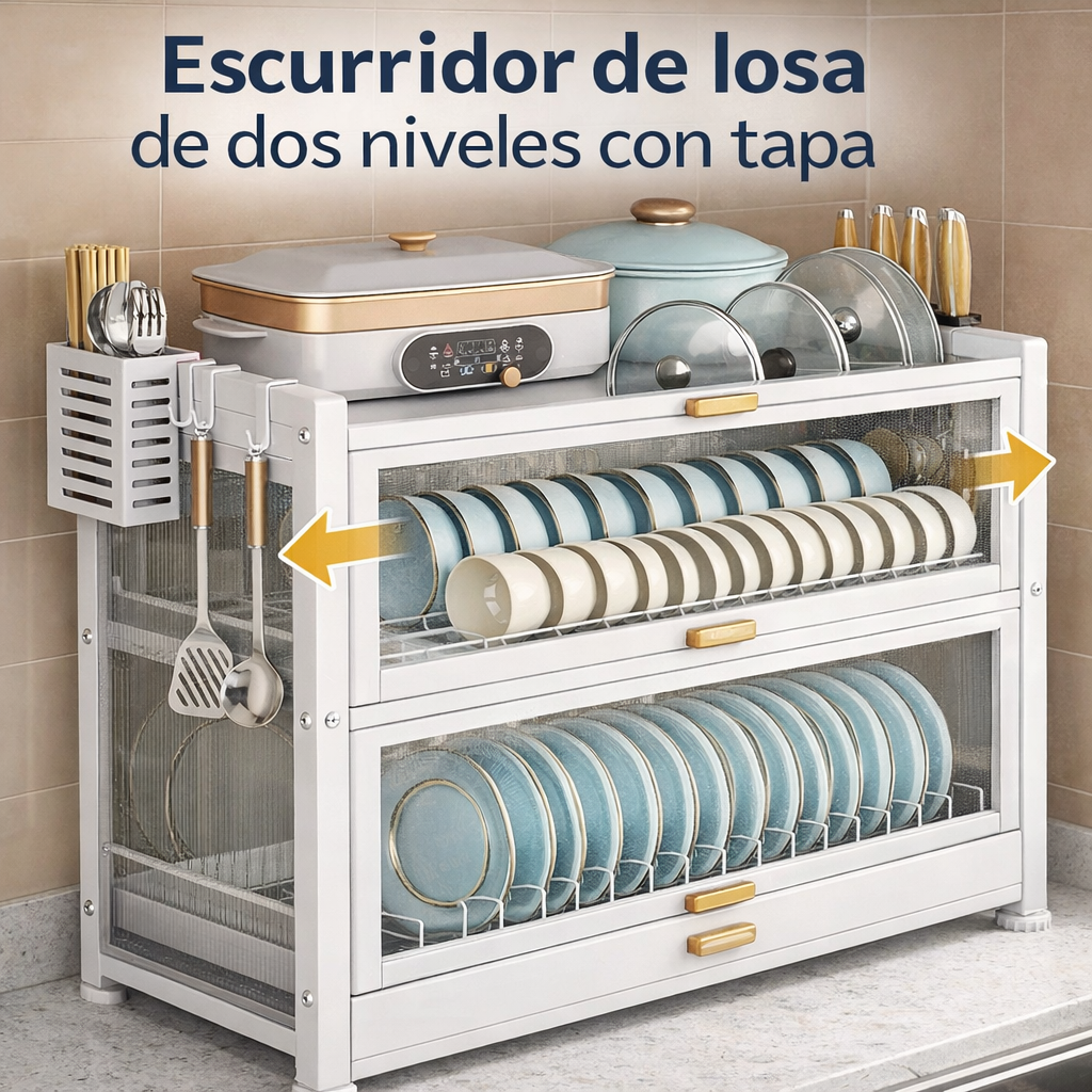 ESCURRIDOR DE LOZA 2 NIVELES CON TAPA