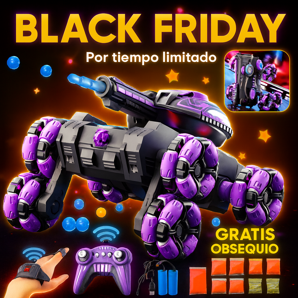 CARRO STUNT ACROBATICO RC 6 RUEDAS Con Lanzador De Balas Y 2 Baterías