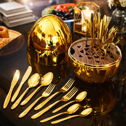 Set 24 Cubiertos en forma de huevo AURUM OVAL 24™