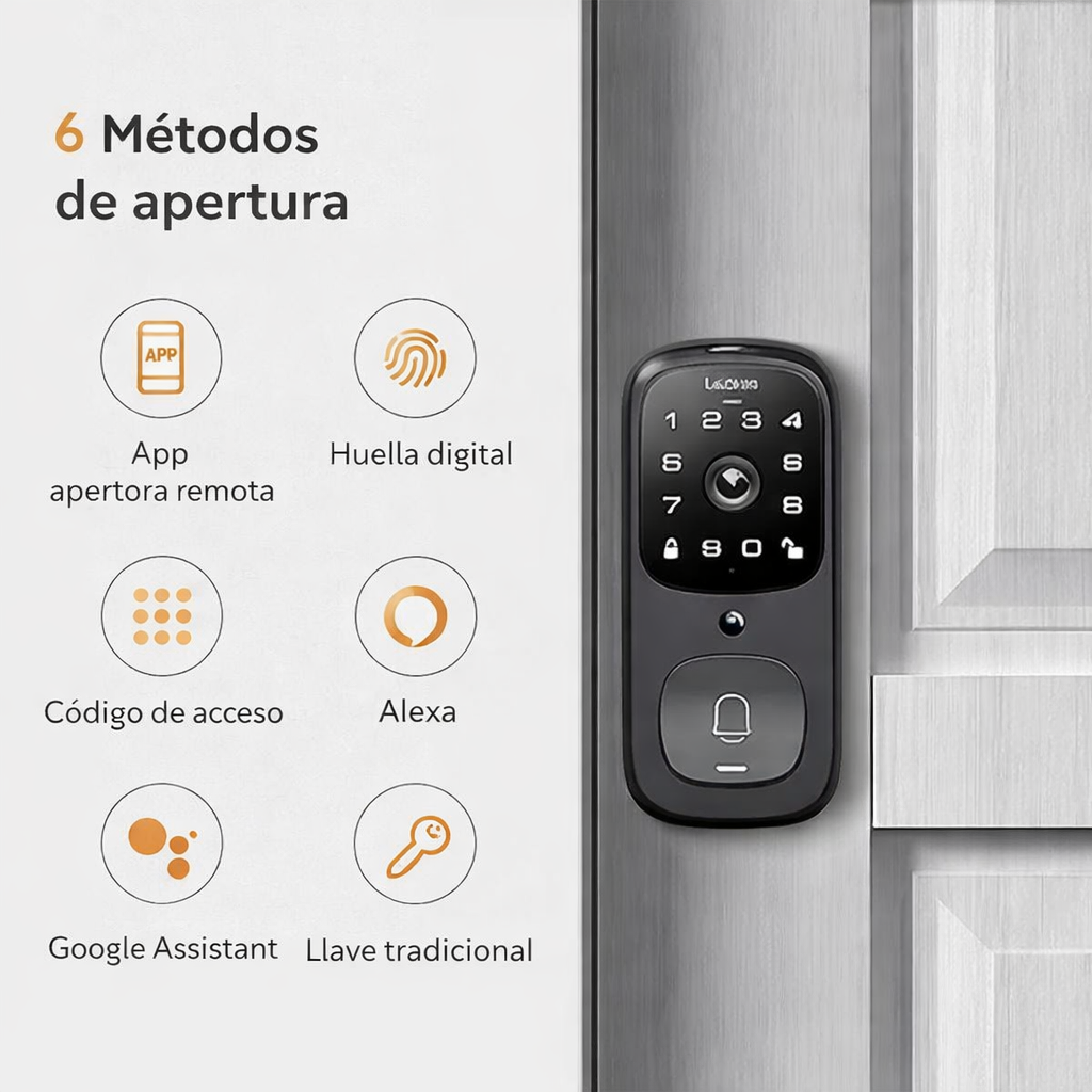 Cerradura Digital Inteligente con Cámara, Timbre WiFi 3 en 1 💡