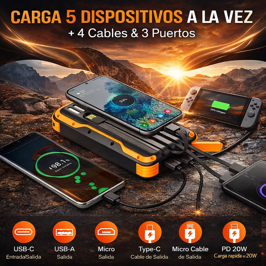 Power Bank Solar 40000mah Con Linterna