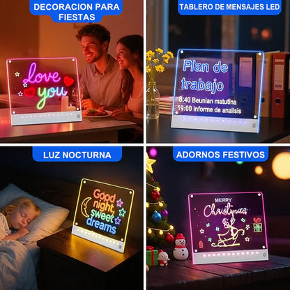 Tablero Led Pizarron 7 Colores Brillantes 30cm por 20 cm