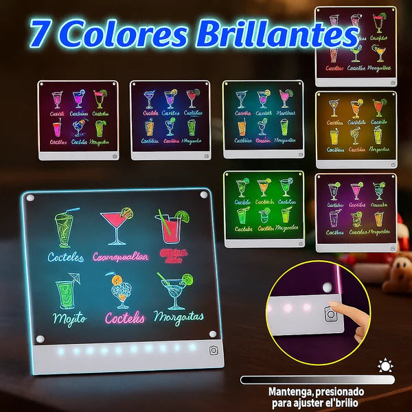Tablero Led Pizarron 7 Colores Brillantes 30cm por 20 cm