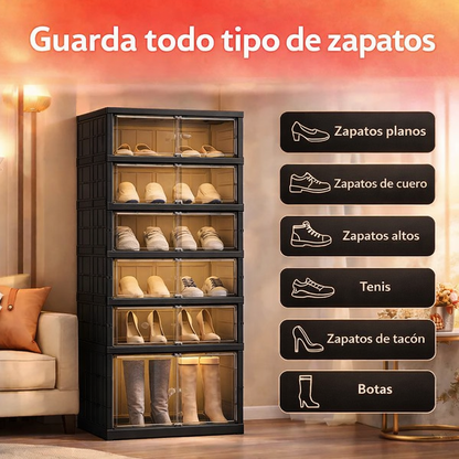 Zapatero plegable  portátil organizador con puerta transparente magnética 6 Niveles