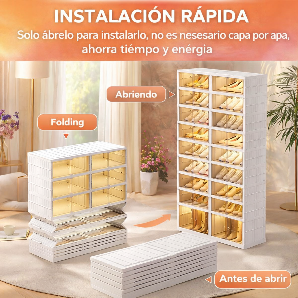 Zapatero plegable  portátil organizador con puerta transparente magnética 6 Niveles