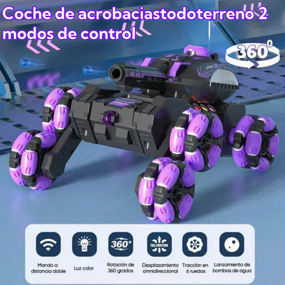 CARRO STUNT ACROBATICO RC 6 RUEDAS Con Lanzador De Balas Y 2 Baterías