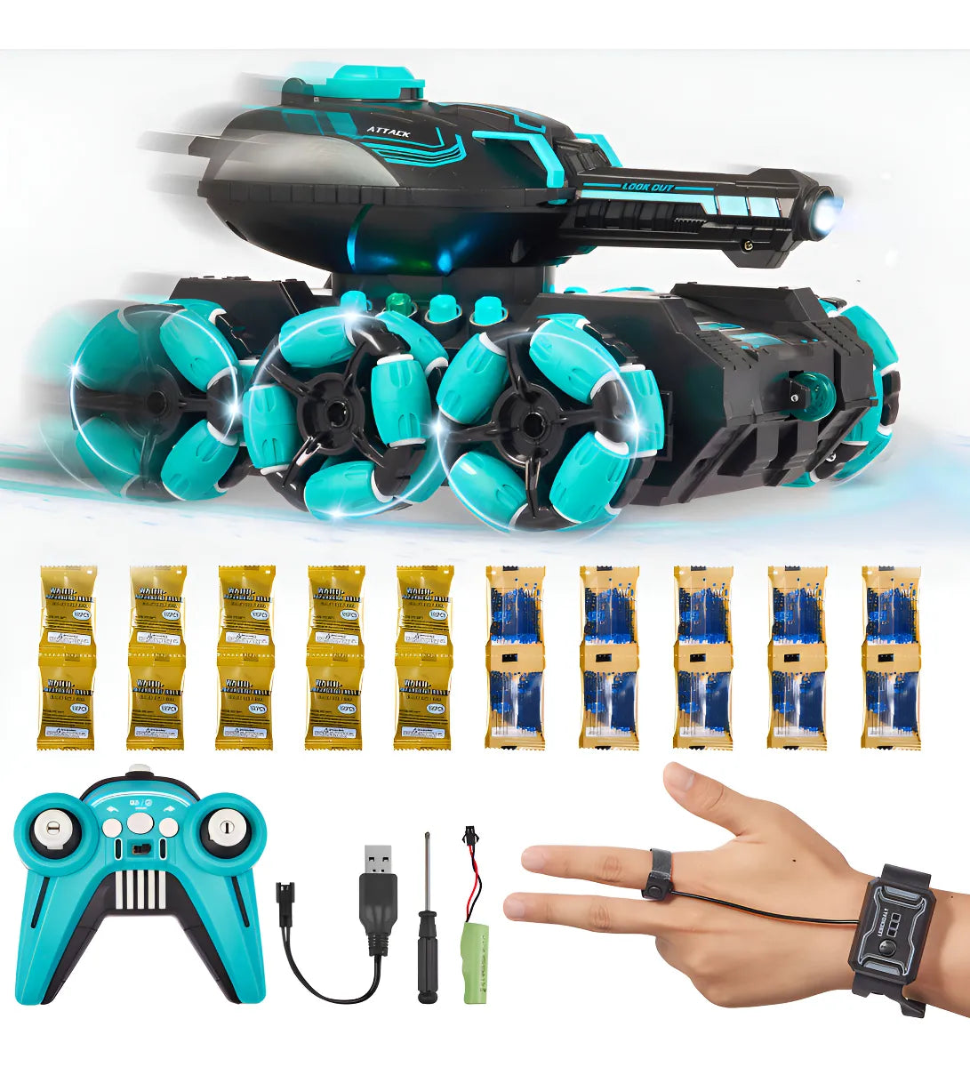 CARRO STUNT ACROBATICO RC 6 RUEDAS Con Lanzador De Balas Y 2 Baterías