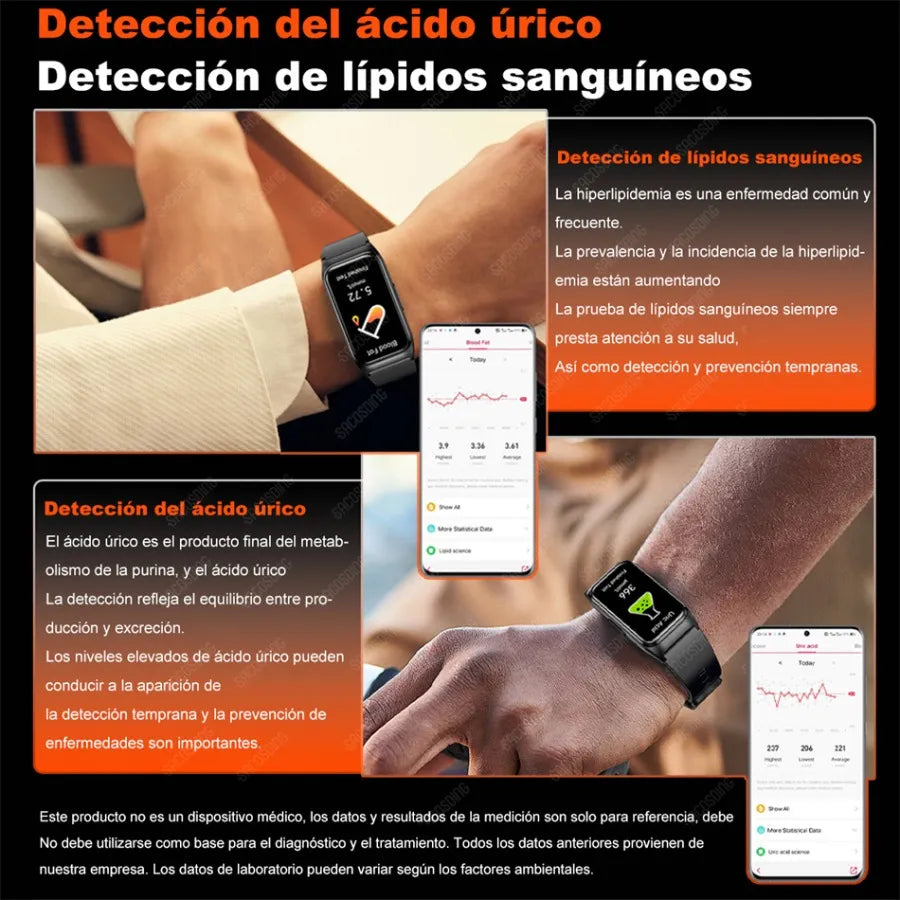 Smart Watch reloj Inteligente Glucosa Presión Arterial Presión Arterial Ácido Úrico Bt 2026