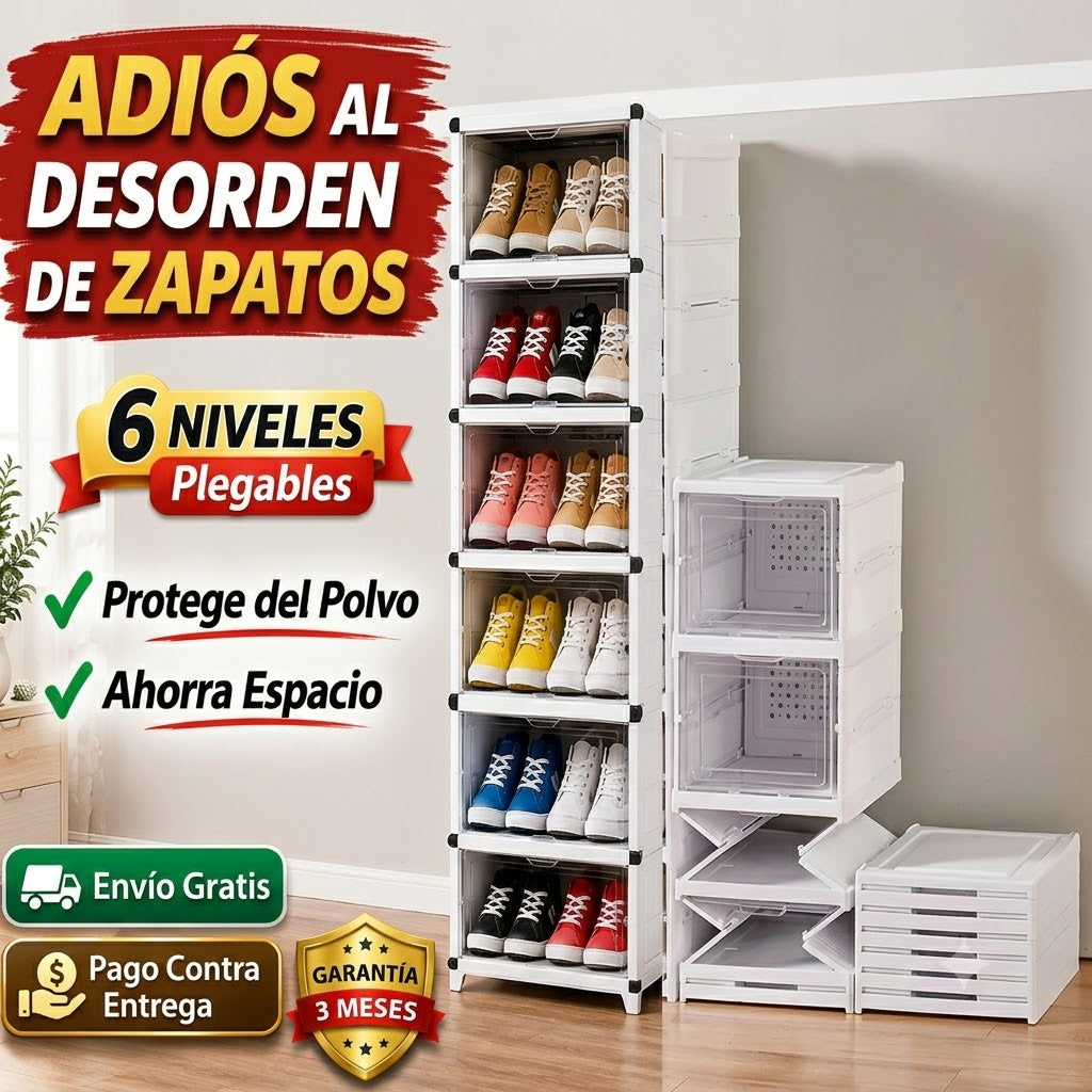 Zapatero plegable  portátil organizador con puerta transparente magnética 6 Niveles