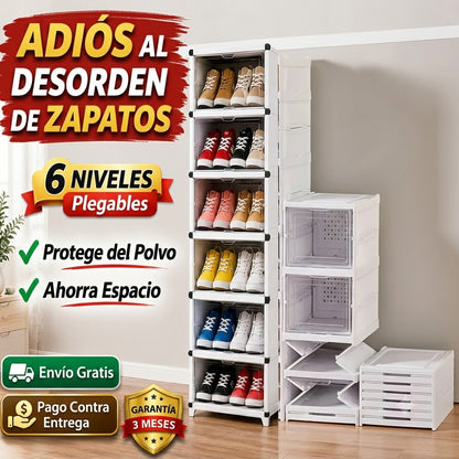 Zapatero plegable  portátil organizador con puerta transparente magnética 6 Niveles