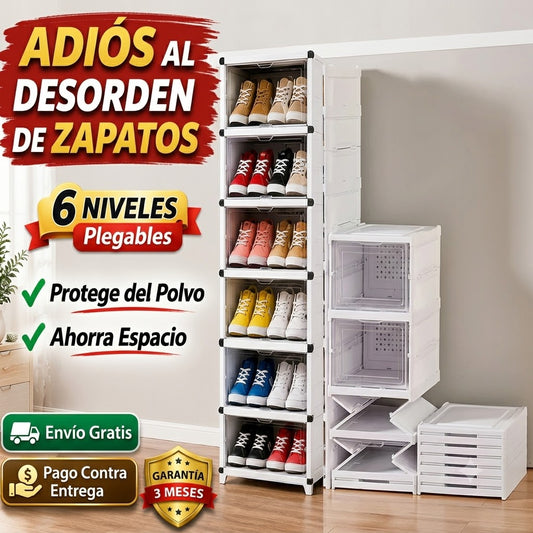 Zapatero plegable  portátil organizador con puerta transparente magnética 6 Niveles