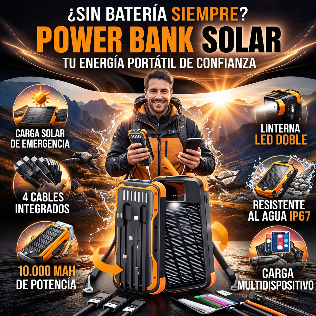 Power Bank Solar 40000mah Con Linterna