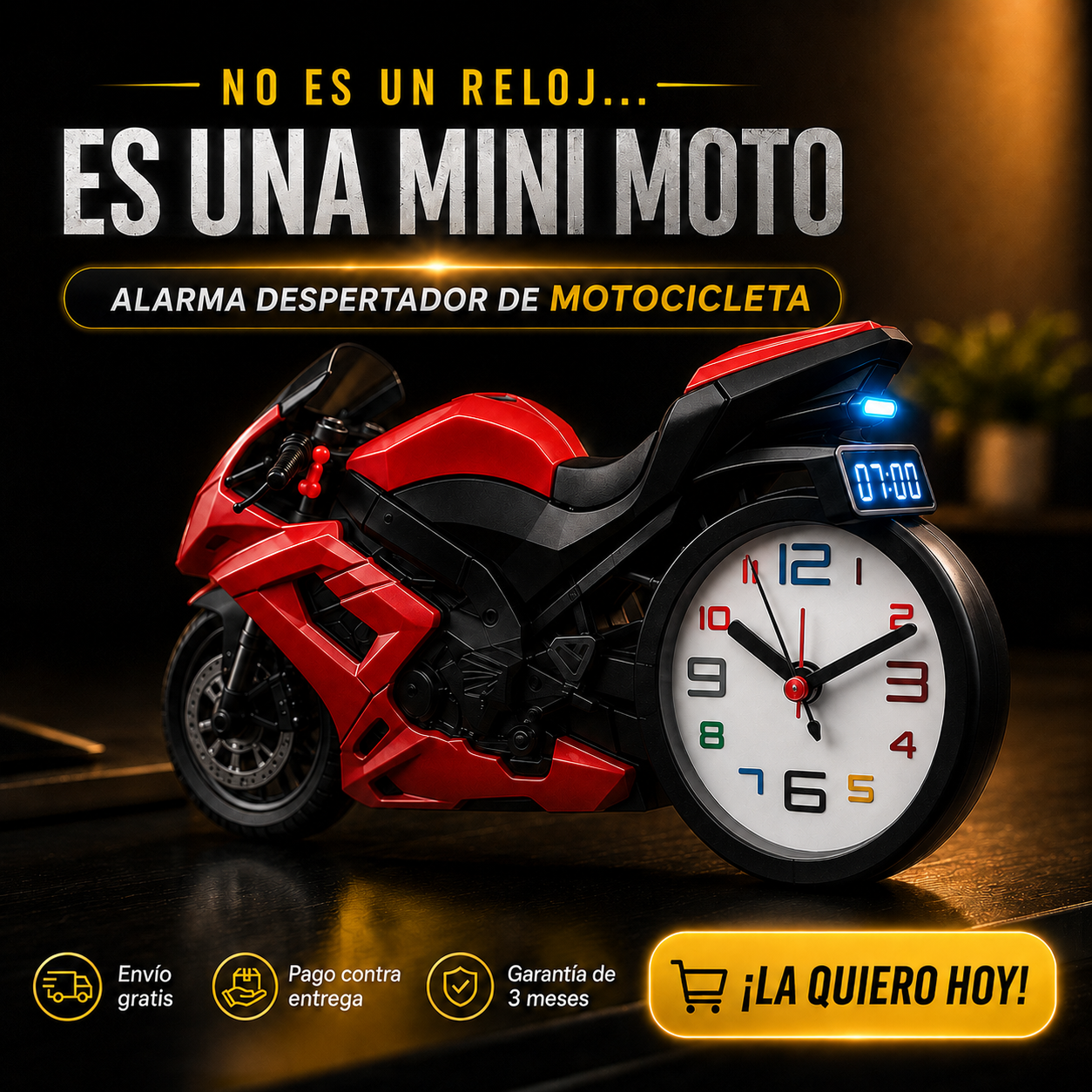 Reloj Despertador Motocicleta Decorativo