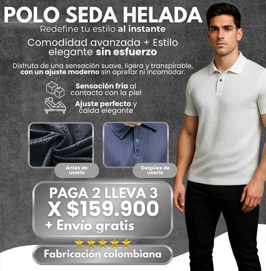 Camisetas Polo Tipo Tela Seda Helada  Promoción PACK 3 BLACO, AZUL, NEGRA