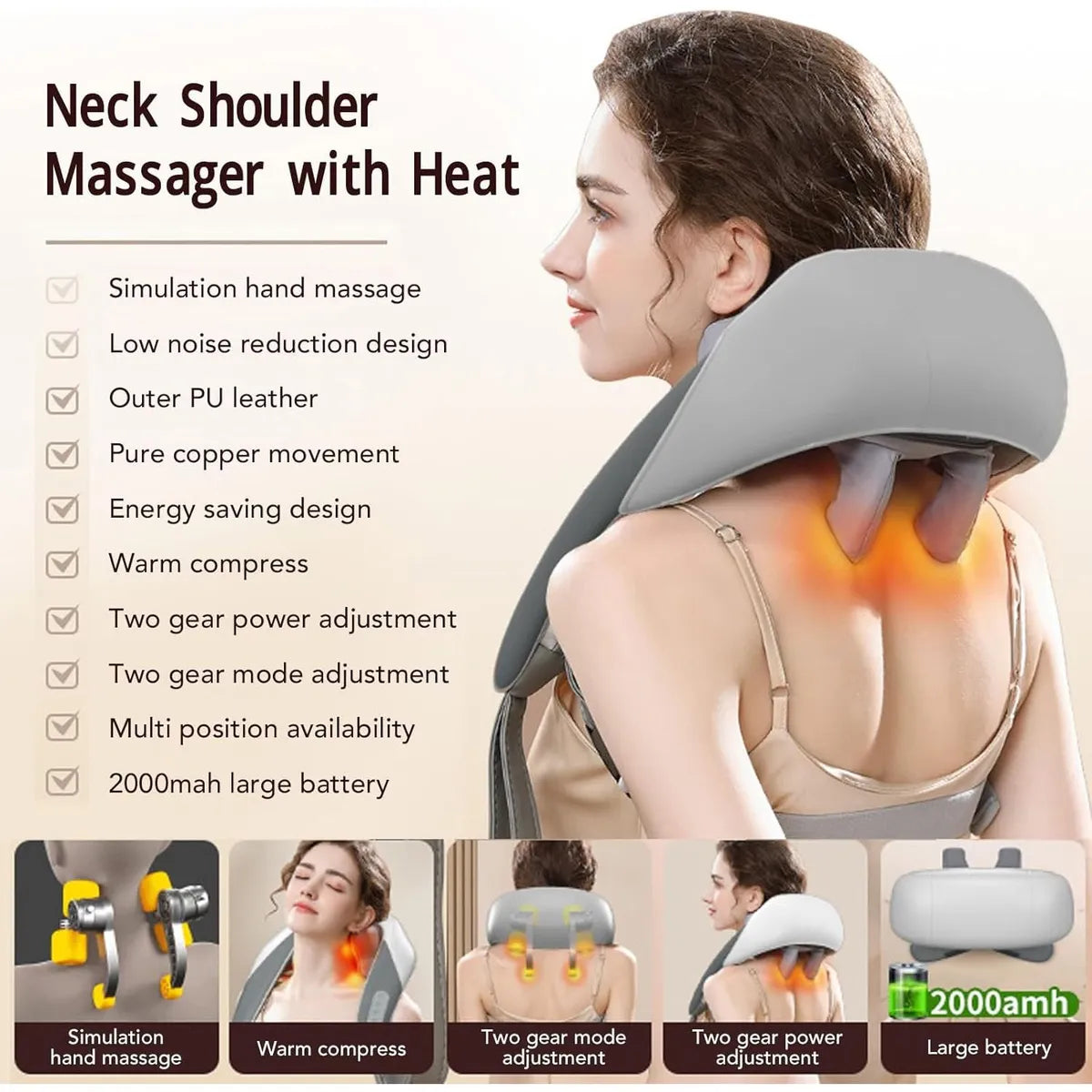 MASAJEADOR ELECTRICO CUELLO ESPALDA CON CALOR PARA ALIVIAR EL DOLOR DE TEJIDOS PROFUNDOS