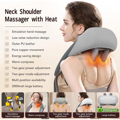 MASAJEADOR ELECTRICO CUELLO ESPALDA CON CALOR PARA ALIVIAR EL DOLOR DE TEJIDOS PROFUNDOS